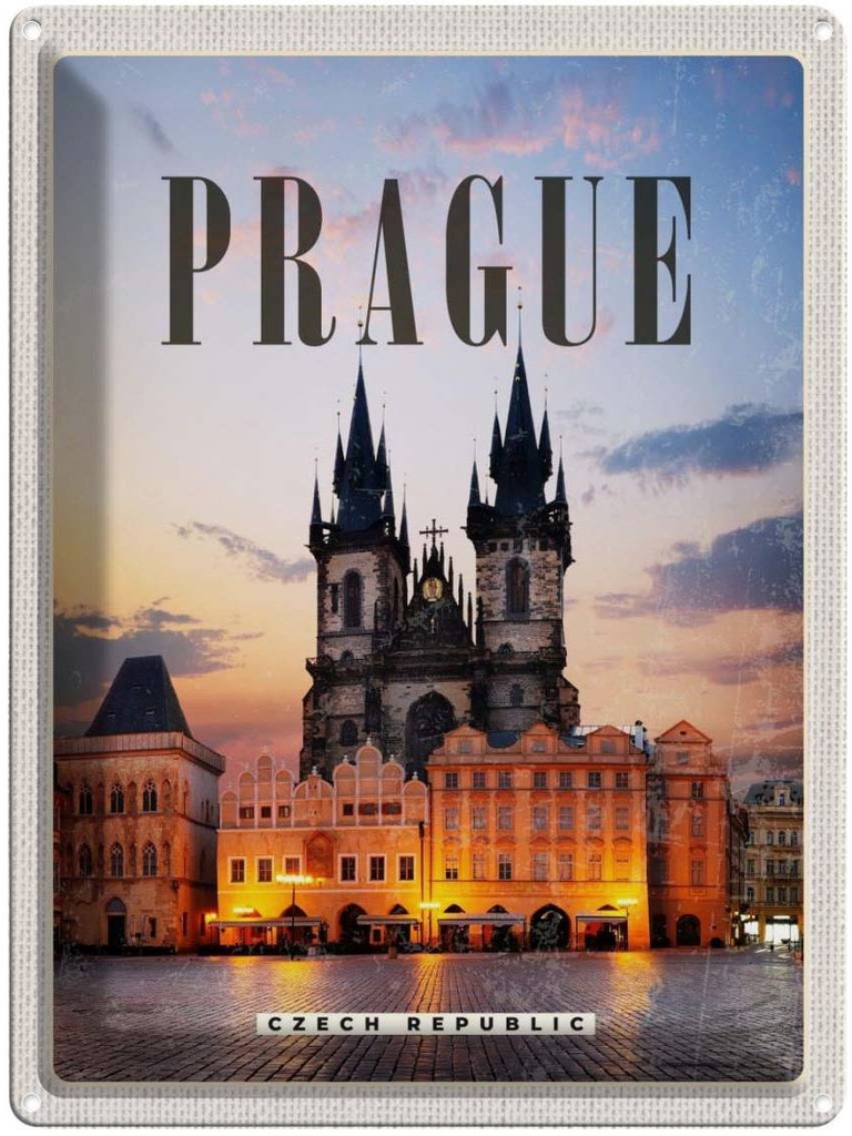 Blechschild 40x30 cm Retro Prague Urlaub Prag Czech Republik Bildmotiv Reisemotiv Abenteuer Reisen Europa