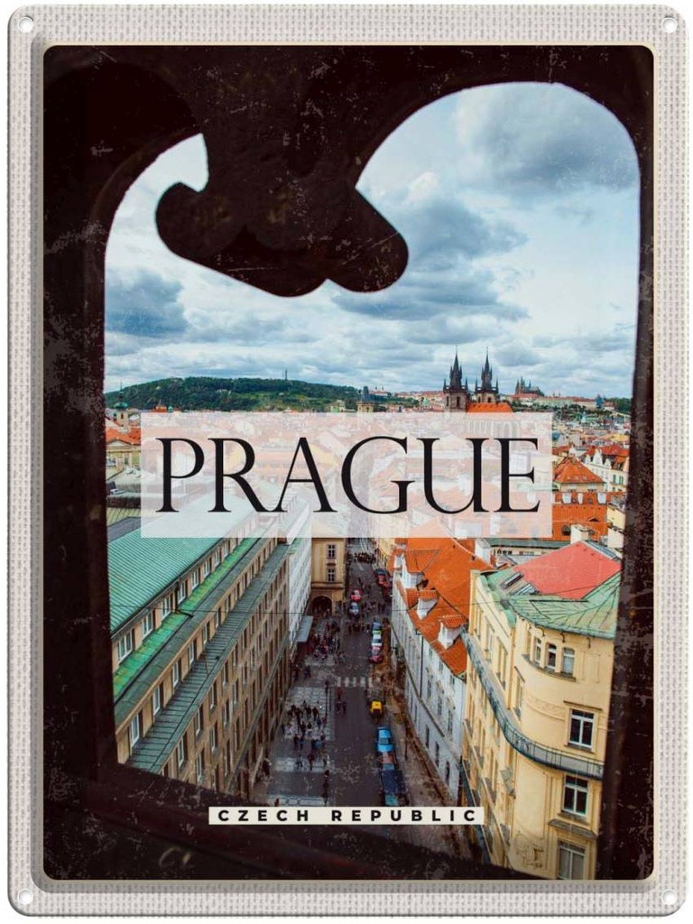 Blechschild 40x30 cm Prague Altstadt Tschechien Bildmotiv Reisemotiv Abenteuer Reisen Straße Stadt Urlaub