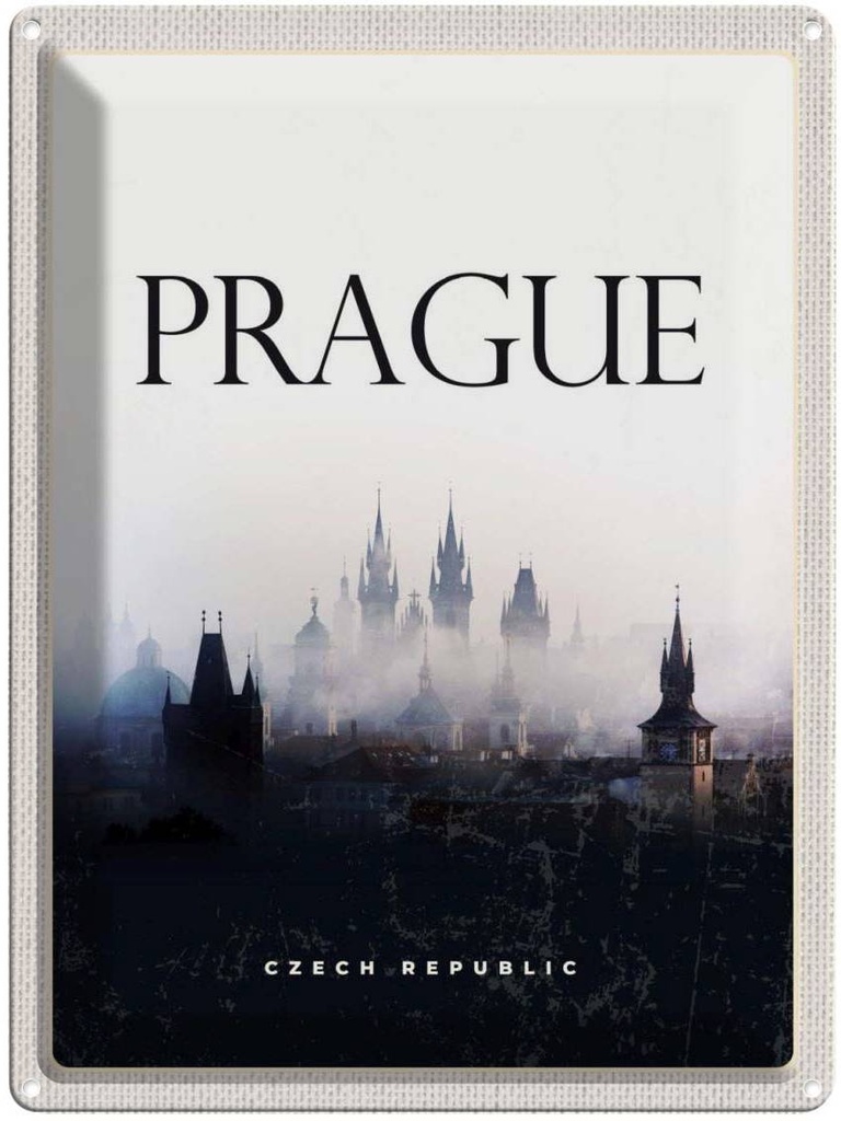 Blechschild 40x30 cm Retro Prague Urlaub Nebel Poster Bildmotiv Reisemotiv Abenteuer Reisen Straße Stadt