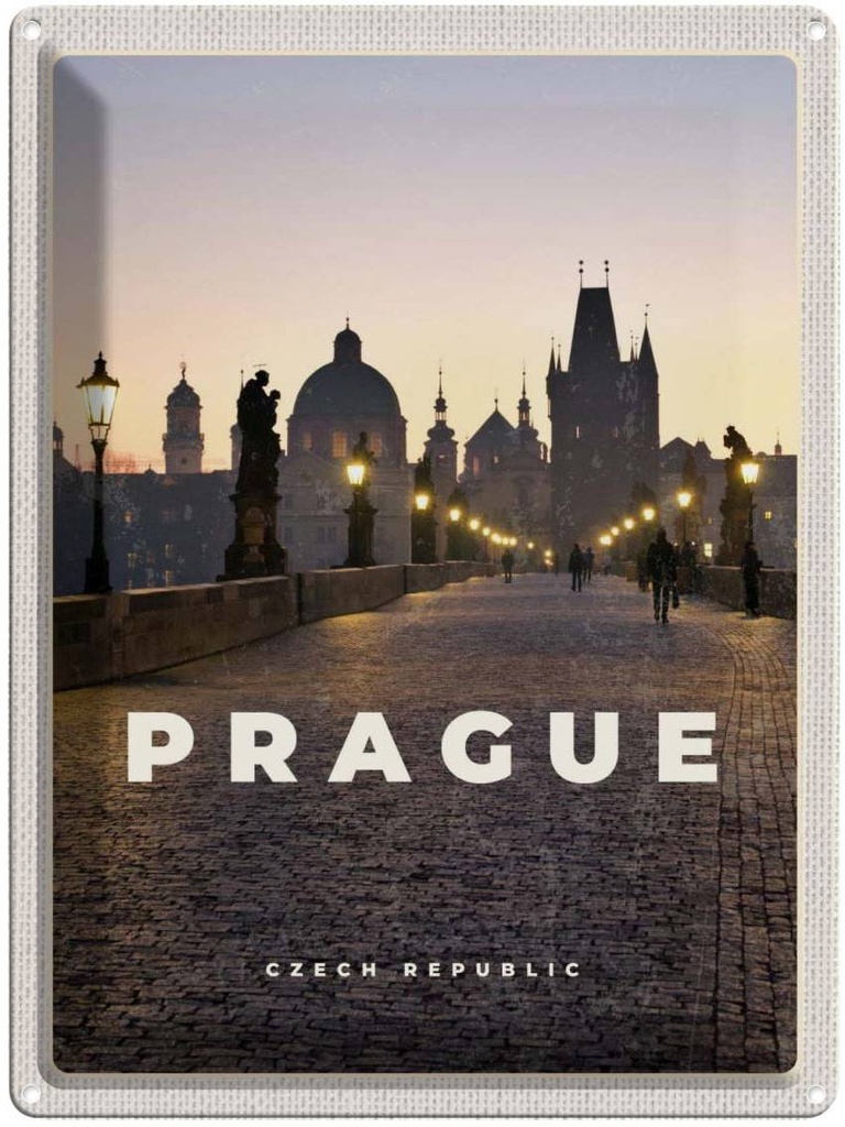 Blechschild 40x30 cm Prague Tschechien Sonnenuntergang Bildmotiv Reisemotiv Abenteuer Reisen Europa Urlaub