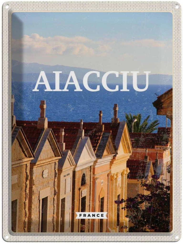Blechschild 40x30 cm Ajaccio France Urlaub Aussicht Meer Bildmotiv Reisemotiv Abenteuer Reisen Straße Stadt