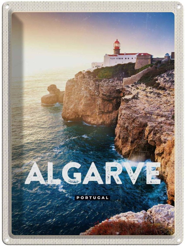 Blechschild 40x30 cm Algarve Portugal MeerPoster Bildmotiv Reisemotiv Abenteuer Reisen Straße Stadt Urlaub