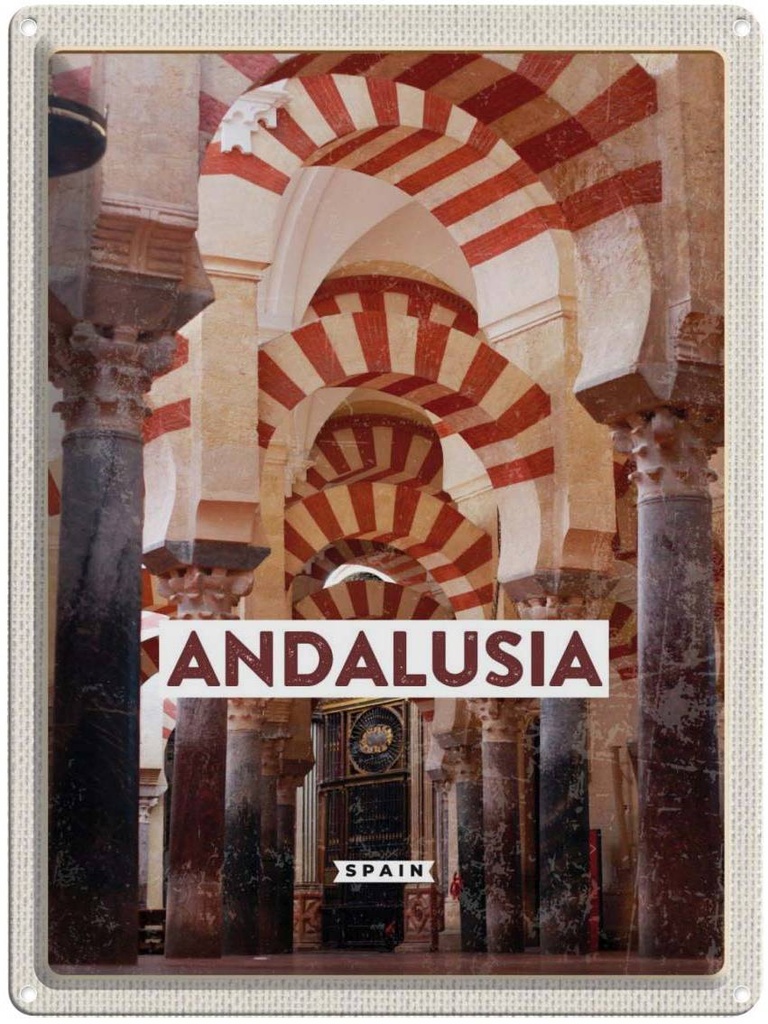 Blechschild 40x30 cm Retro Andalusia Urlaub Spain Spanien Bildmotiv Reisemotiv Abenteuer Reisen Straße Stadt