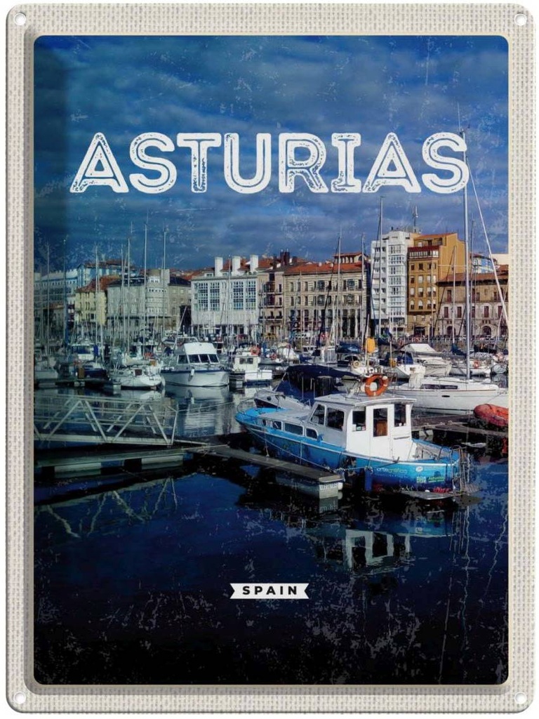 Blechschild 40x30 cm Retro Asturias Urlaub Spyin Spanien Jachten Bildmotiv Reisemotiv Abenteuer Reisen Europa