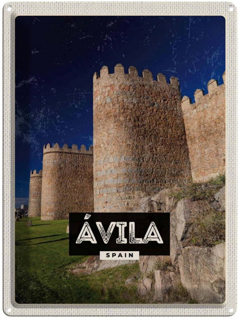 Blechschild 40x30 cm Avila Spain Urlaub Mittelalter Turm Bildmotiv Reisemotiv Abenteuer Reisen Straße Stadt