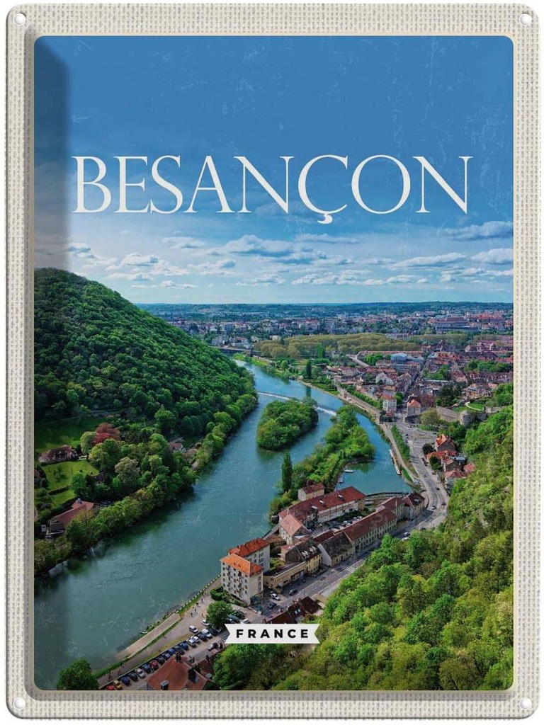 Blechschild 40x30 cm Retro Besançon France Panoramablick Bildmotiv Reisemotiv Abenteuer Reisen Europa Urlaub