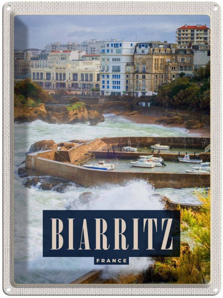 Blechschild 40x30 cm Biarritz France Seebad Urlaubsort Meer Bildmotiv Reisemotiv Abenteuer Reisen Urlaub