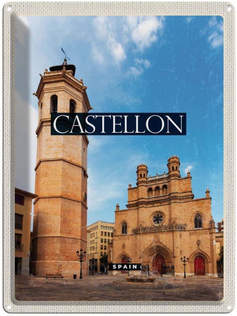 Blechschild 40x30 cm Retro Castellon Spain Küstenstadt Bildmotiv Reisemotiv Abenteuer Reisen Europa Urlaub