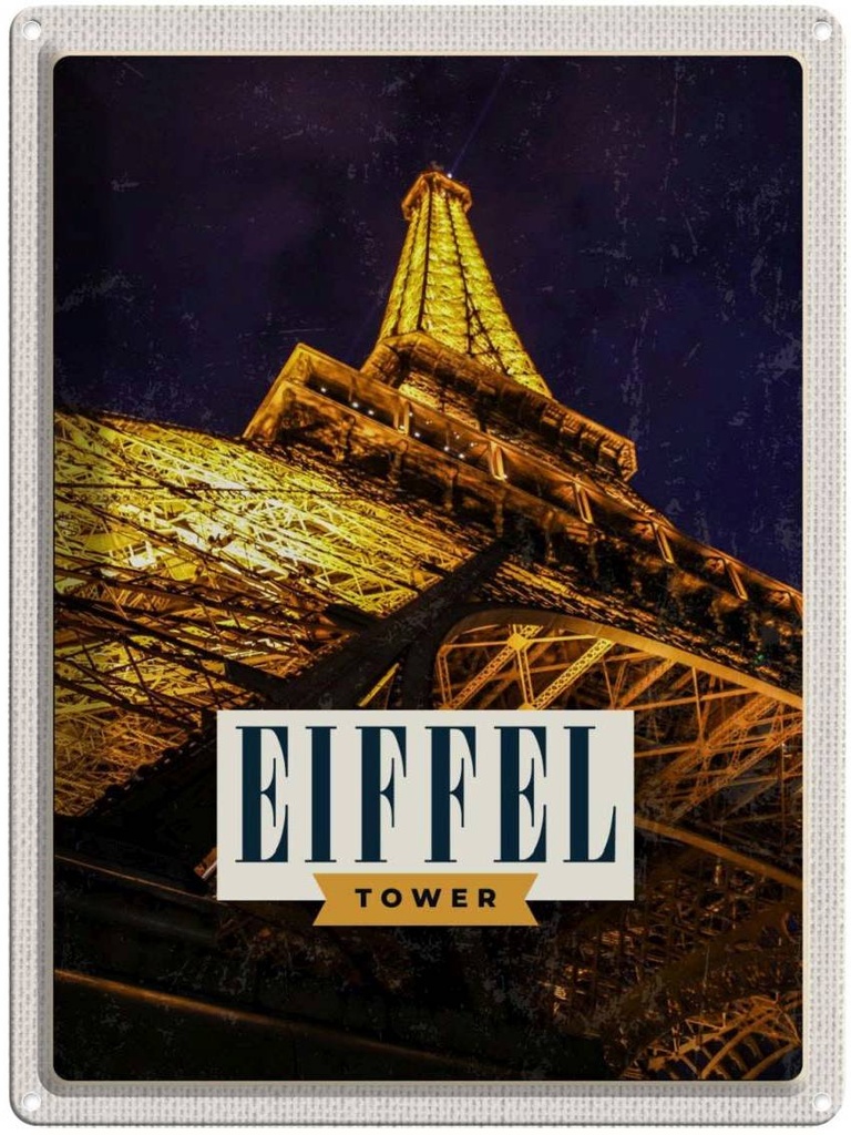 Blechschild 40x30 cm Retro Eiffel Urlaub Tower Eiffelturm Paris Bildmotiv Reisemotiv Abenteuer Reisen Europa