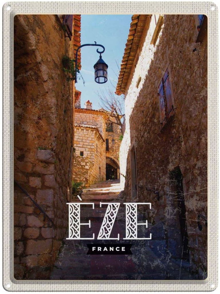 Blechschild 40x30 cm Retro Eze Urlaub France Mittelalter Stadt Bildmotiv Reisemotiv Abenteuer Reisen Europa
