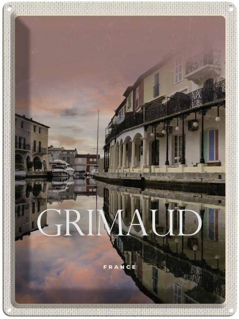 Blechschild 40x30 cm Grimaud France Urlaub Panorama Bild Geschnenk Bildmotiv Reisemotiv Abenteuer Reisen Europa