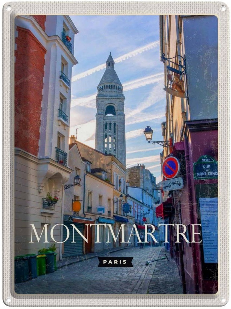 Blechschild 40x30 cm Montmartre Paris Künstlerviertel Bildmotiv Reisemotiv Abenteuer Reisen Europa Urlaub