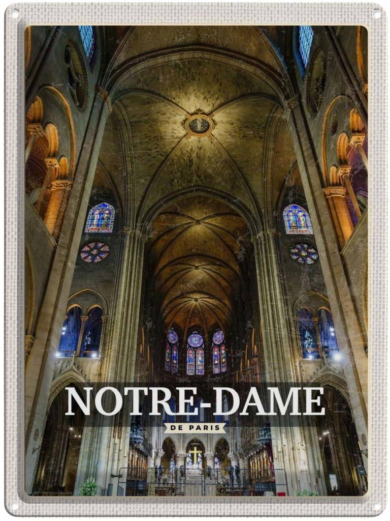 Blechschild 40x30 cm Notre Dame Urlaub Paris Kathedrale Bildmotiv Reisemotiv Abenteuer Reisen Straße Stadt