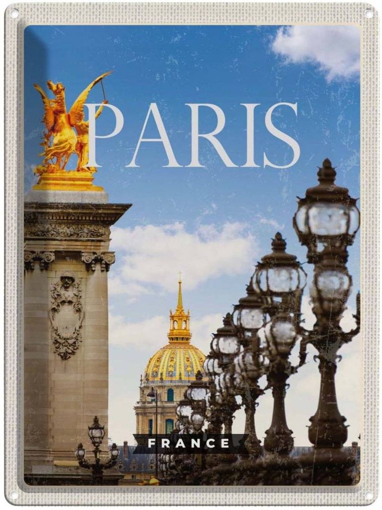 Blechschild 40x30 cm Retro Paris Urlaub France Bild Bildmotiv Reisemotiv Abenteuer Reisen Straße Stadt