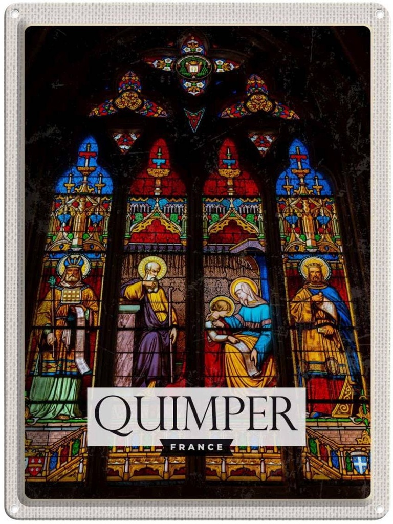 Blechschild 40x30 cm Quimper Saint Corentin Kathedrale Bildmotiv Reisemotiv Abenteuer Reisen Europa Urlaub