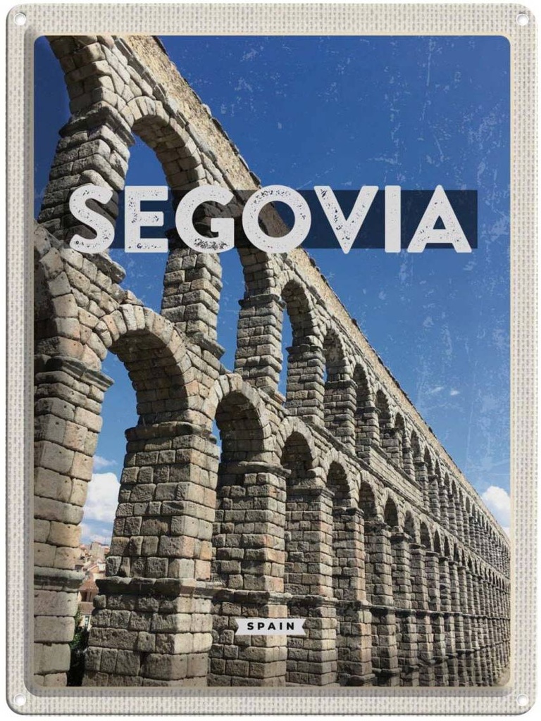 Blechschild 40x30 cm Segovia Spain römische Aquädukte Bildmotiv Reisemotiv Abenteuer Reisen Europa Urlaub