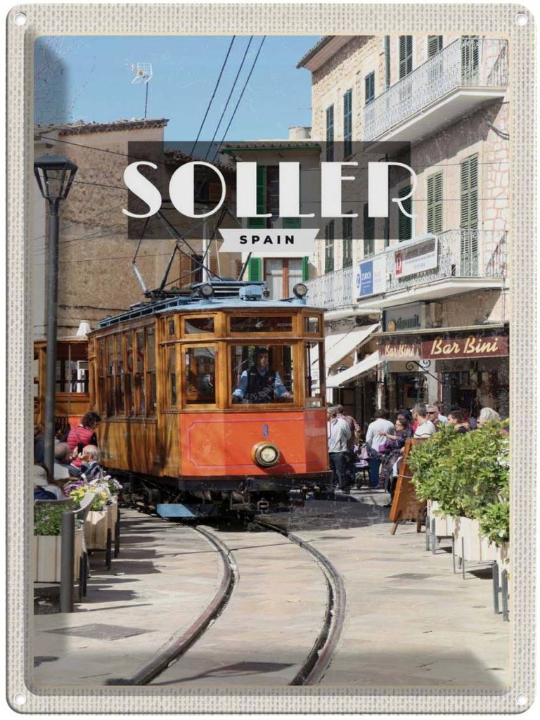 Blechschild 40x30 cm Soller Spain Schmalspur-Holzzug Bildmotiv Reisemotiv Abenteuer Reisen Europa Urlaub