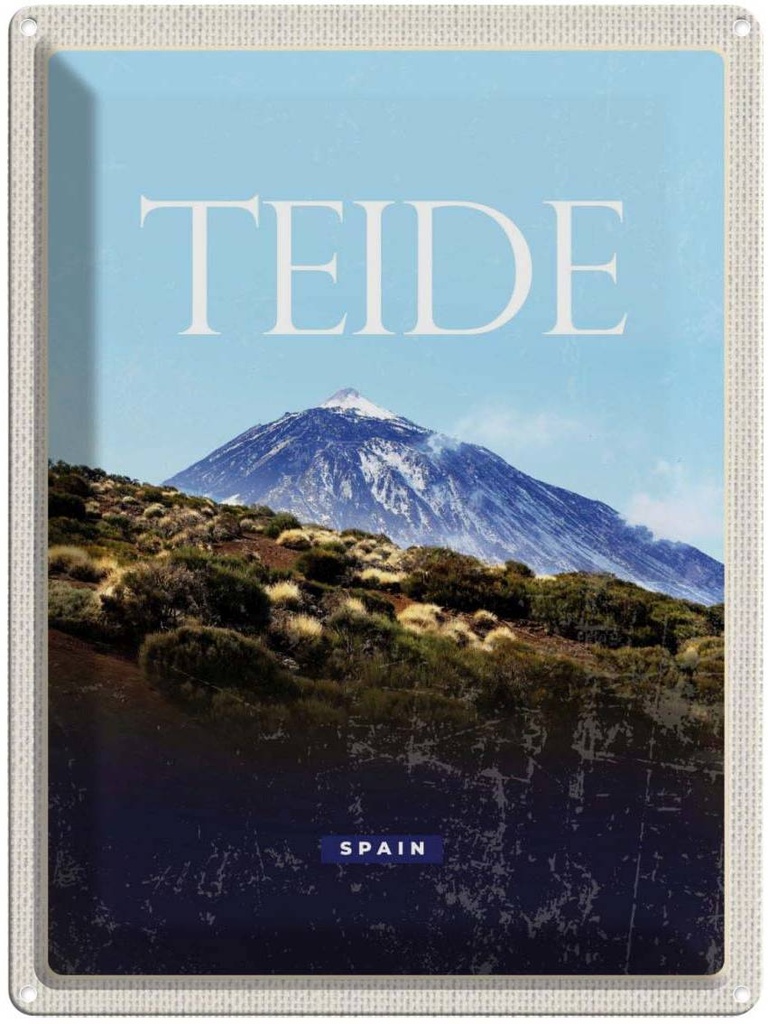 Blechschild 40x30 cm Retro Teide Stadt Urlaub Spain höchste Berg Bildmotiv Reisemotiv Abenteuer Reisen Straße