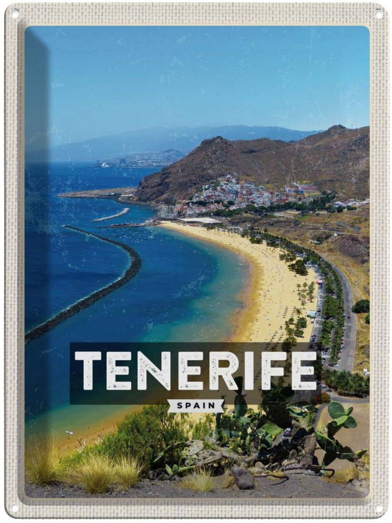 Blechschild 40x30 cm Tererife Spain Reisen Urlaub Panorama Bild Meer Bildmotiv Reisemotiv Essen Trinken Abenteuer