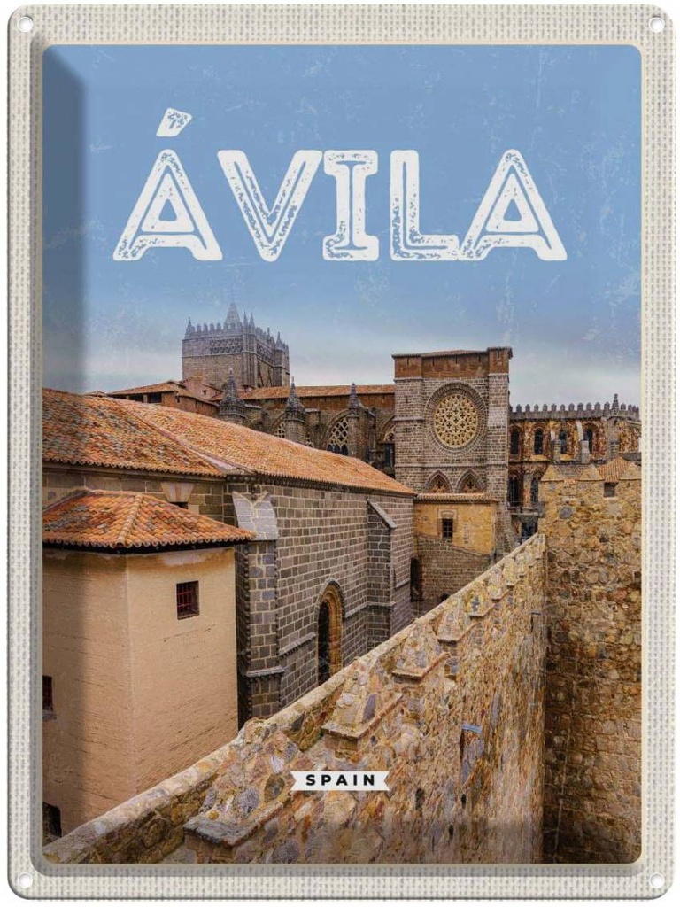 Blechschild 40x30 cm Avila Spain Mittelalter Stadtmauer Bildmotiv Reisemotiv Abenteuer Reisen Urlaub
