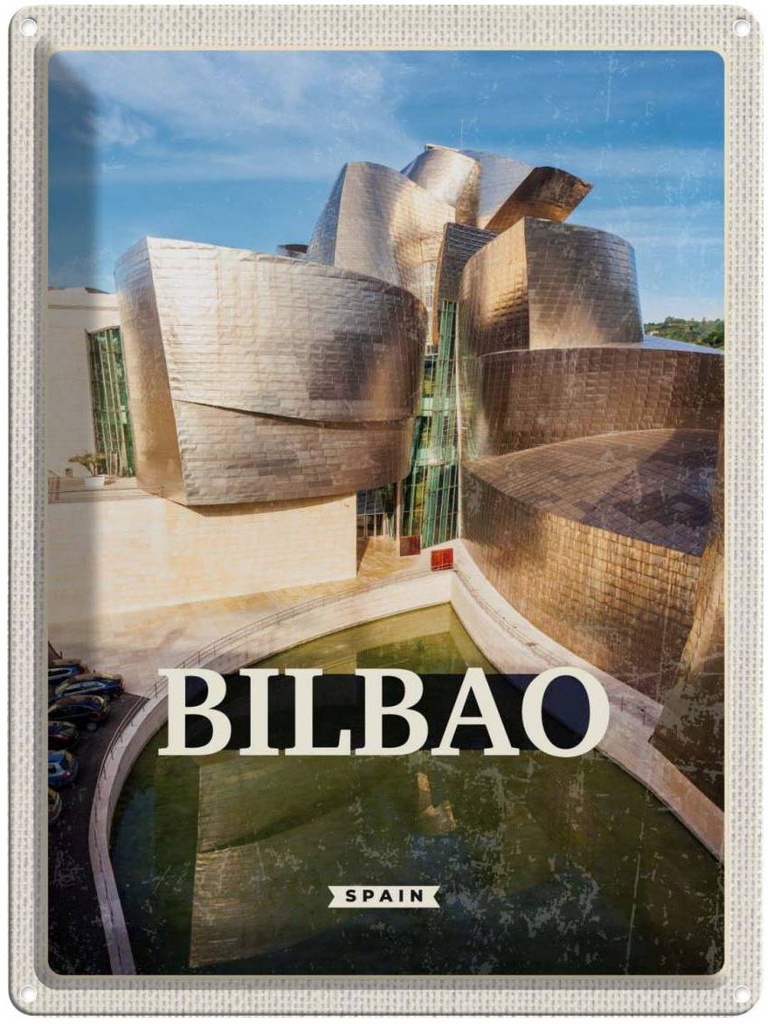 Blechschild 40x30 cm Bilbao Spain Hafenstadt Urlaubsort Bildmotiv Reisemotiv Abenteuer Reisen Urlaub