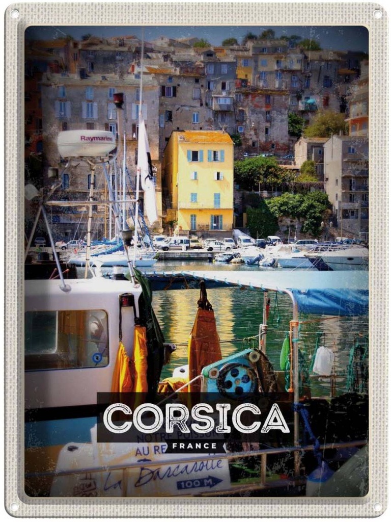 Blechschild 40x30 cm Corsica France Urlaubsort Meer Bildmotiv Reisemotiv Abenteuer Reisen Europa Urlaub