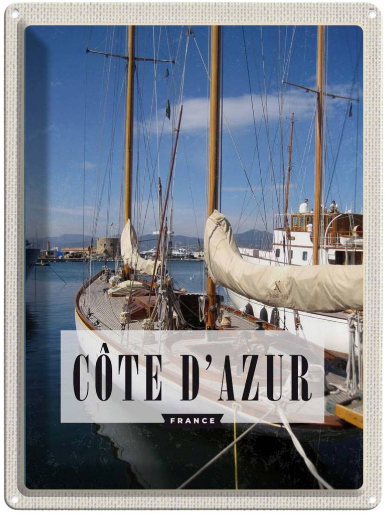 Blechschild 40x30 cm Cote d'azur Urlaub France Urlaubsort Meer Bildmotiv Reisemotiv Abenteuer Reisen Europa