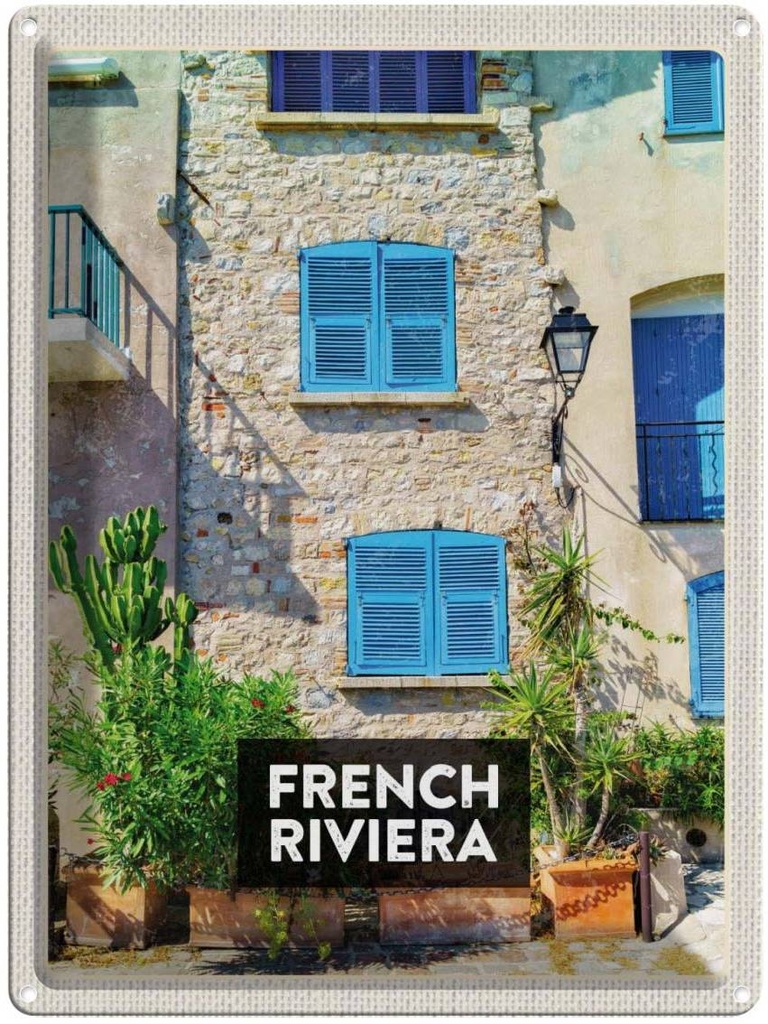 Blechschild 40x30 cm French RivieraTourismus Bildmotiv Reisemotiv Abenteuer Reisen Straße Stadt Urlaub
