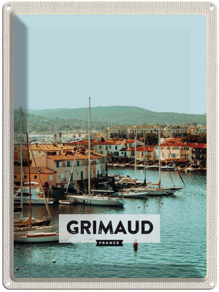 Blechschild 40x30 cm Grimaud FranceMeer Bildmotiv Reisemotiv Abenteuer Reisen Europa Urlaub