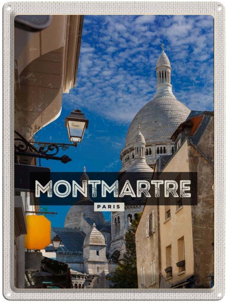 Blechschild 40x30 cm Montmartre Paris Hügel Bildmotiv Reisemotiv Abenteuer Reisen Straße Stadt Urlaub
