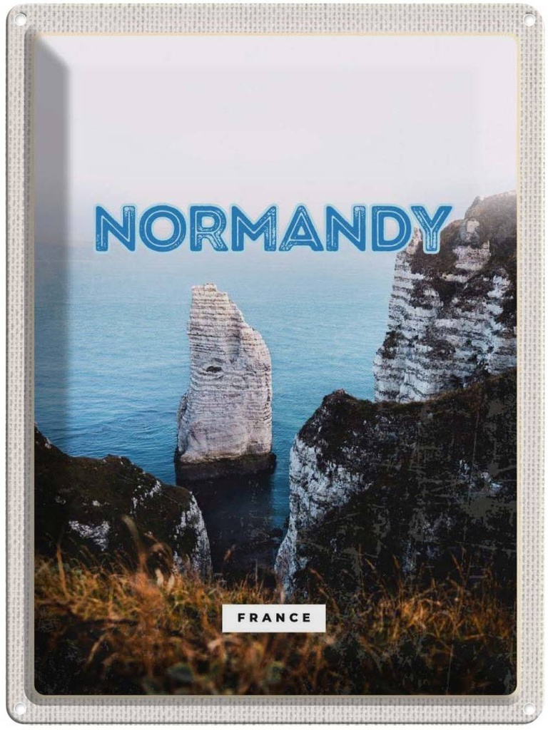 Blechschild 40x30 cm Normandy France Urlaub weiße Felse Meer Bildmotiv Reisemotiv Abenteuer Reisen Europa