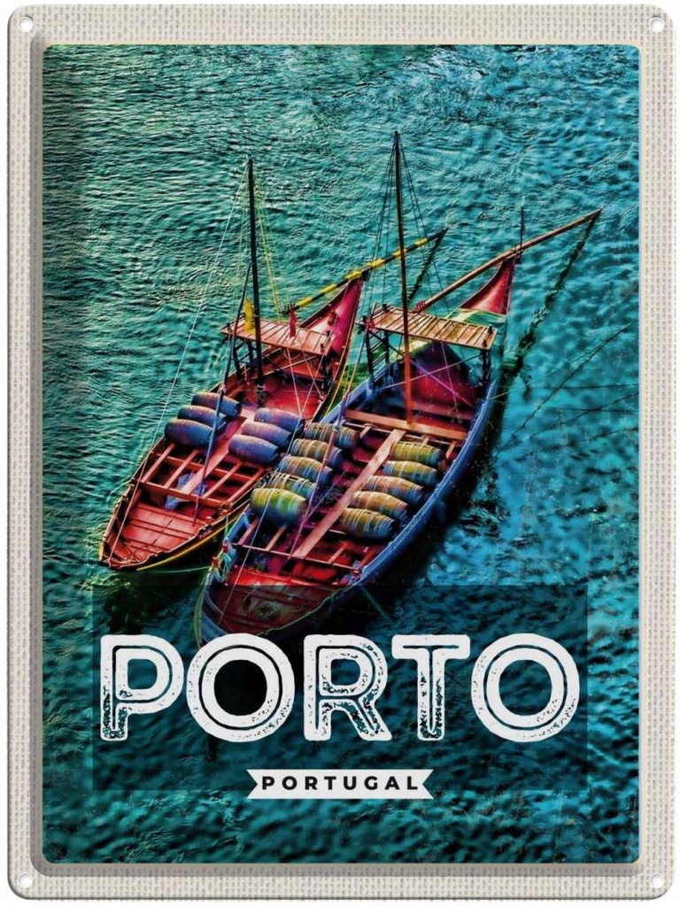 Blechschild 40x30 cm Porto Portugal Urlaub Poster Meer Boote Bildmotiv Reisemotiv Abenteuer Reisen Europa