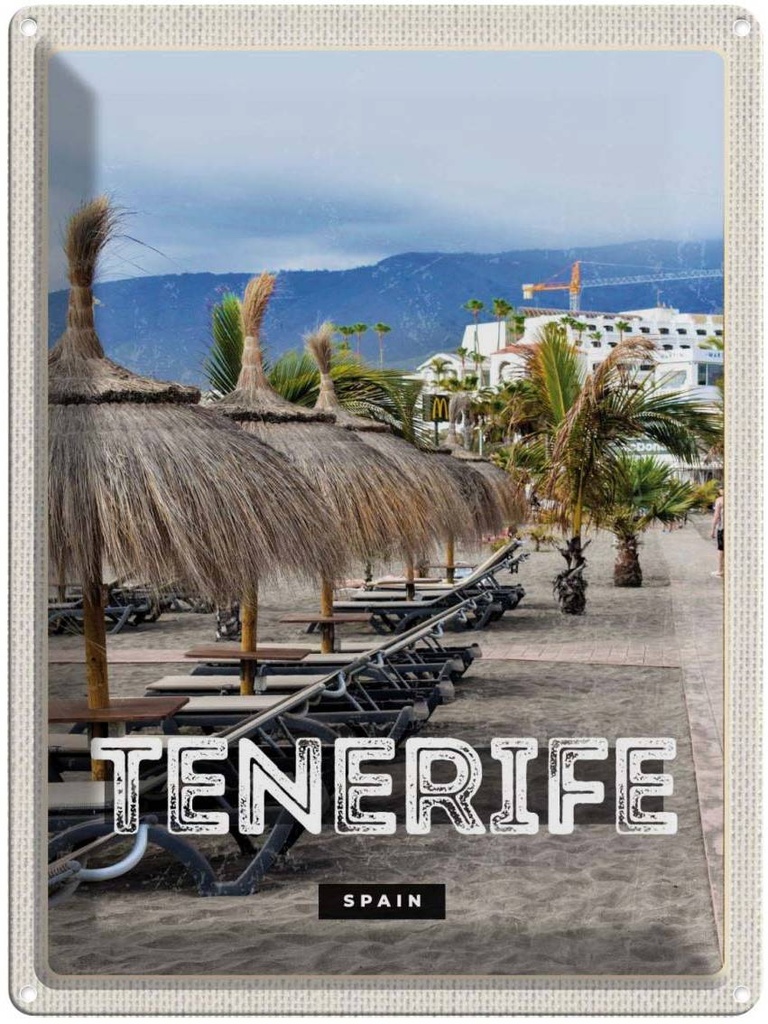 Blechschild 40x30 cm Tenerife SpainStrand Palmen Bildmotiv Reisemotiv Abenteuer Reisen Straße Stadt Urlaub