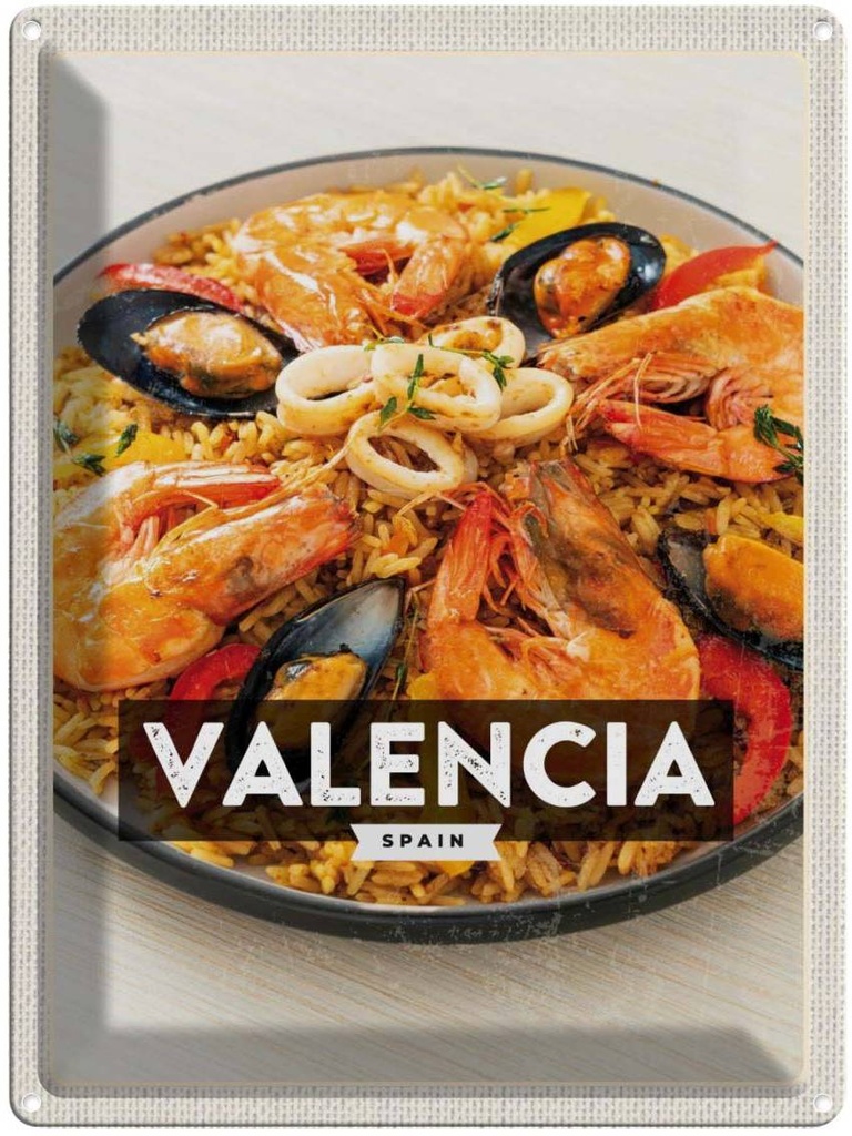 Blechschild 40x30 cm Valencia Spain Fisch Meeresfrüchte Bildmotiv Reisemotiv Abenteuer Reisen Europa Urlaub