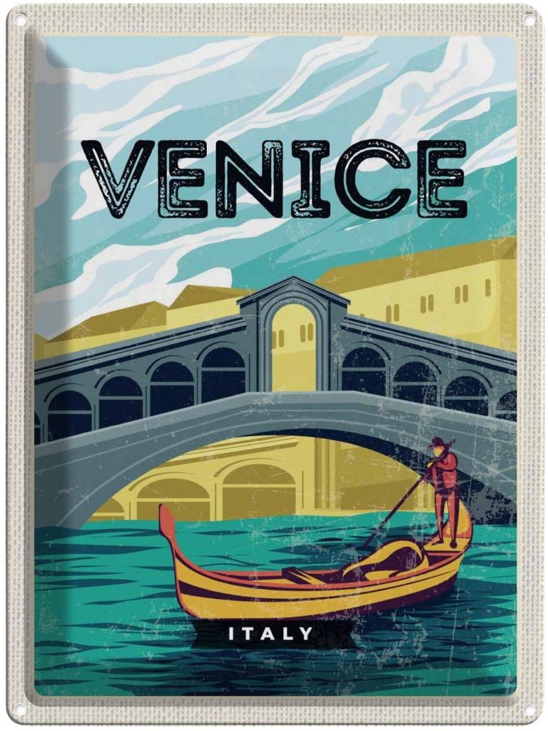 Blechschild 40x30 cm Venica Italy Urlaub malerisches Foto Bildmotiv Reisemotiv Abenteuer Reisen Straße Stadt