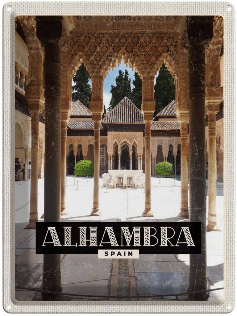 Blechschild 40x30 cm Alhambra Spain Tourismus Bildmotiv Reisemotiv Abenteuer Reisen Straße Stadt Urlaub