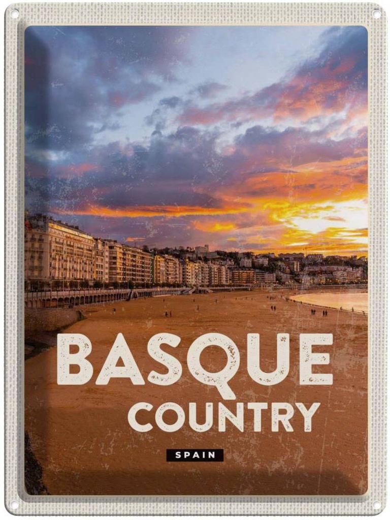 Blechschild 40x30 cm Basque Country Spain Sonnenuntergang Bildmotiv Reisemotiv Abenteuer Reisen Urlaub