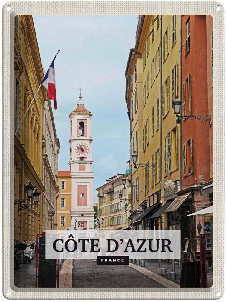 Blechschild 40x30 cm Côte d'Azur France Reiseziel Bildmotiv Reisemotiv Abenteuer Reisen Urlaub