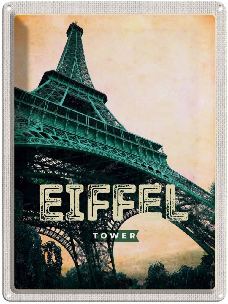 Blechschild 40x30 cm Eiffel Tower Retro Bild Bildmotiv Reisemotiv Abenteuer Reisen Dekoration Urlaub