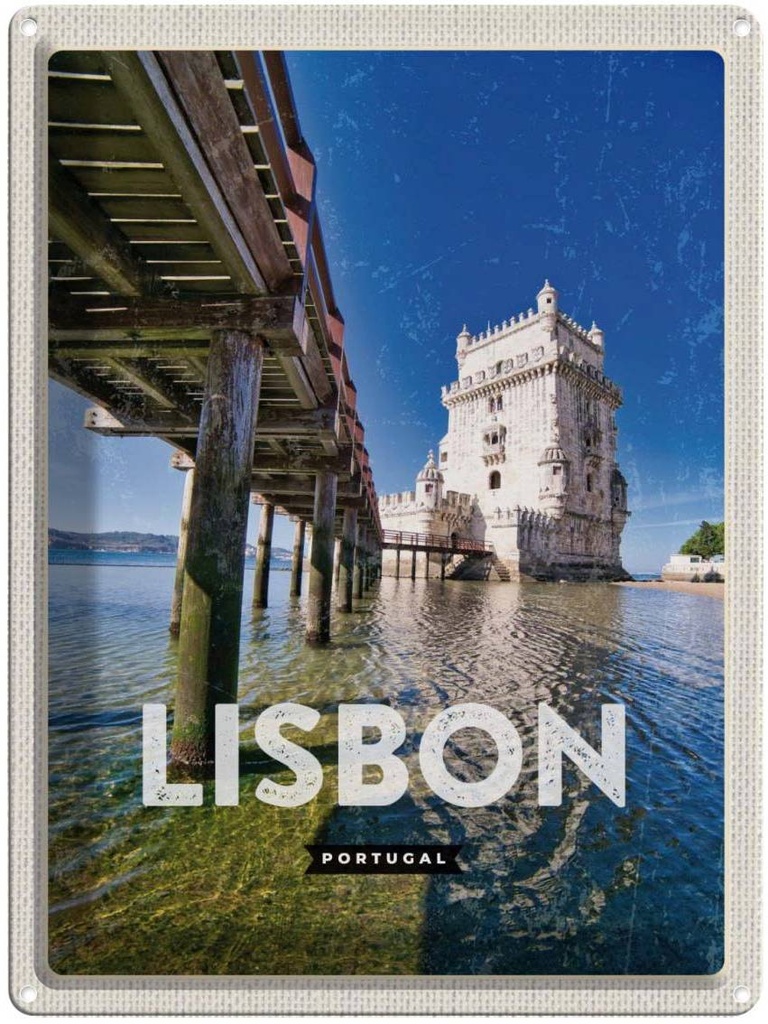 Blechschild 40x30 cm Lisbon Portugal Urlaub Meer Reisezirl Bildmotiv Reisemotiv Abenteuer Reisen Straße Stadt