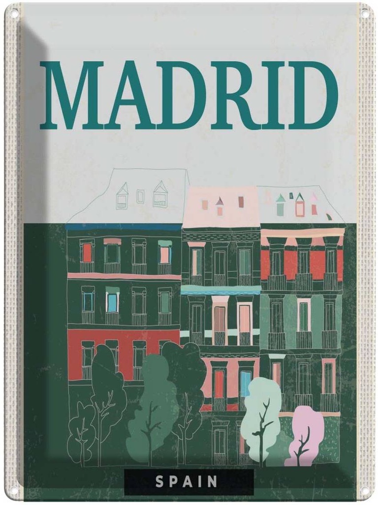 Blechschild 40x30 cm Madrid Spain Errinerungen Retro Bildmotiv Reisemotiv Abenteuer Reisen Europa Urlaub