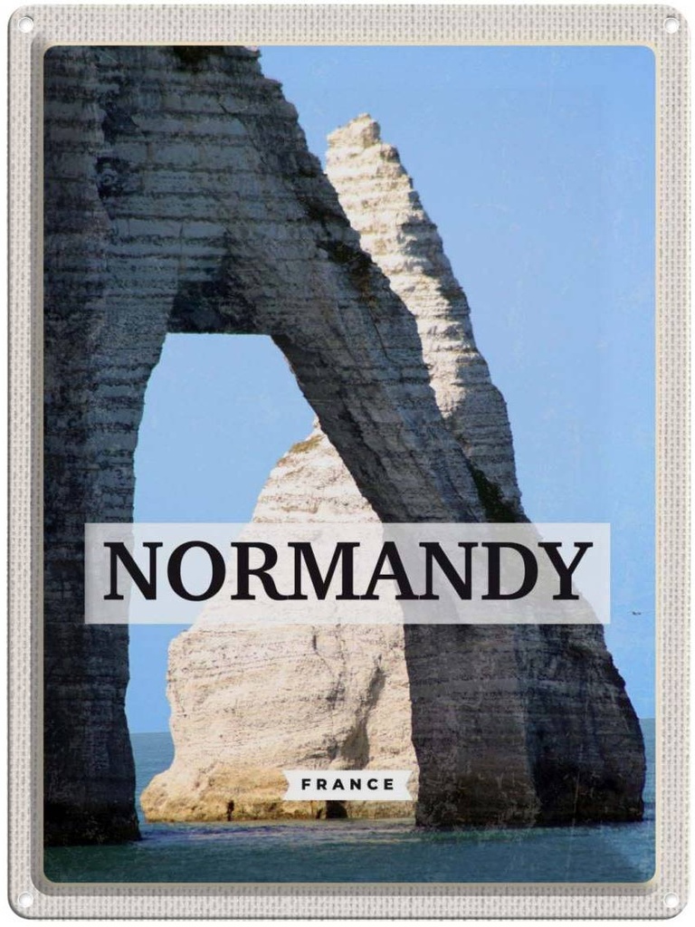 Blechschild 40x30 cm Normandy France Reiseziel Bildmotiv Reisemotiv Abenteuer Reisen Straße Stadt Urlaub