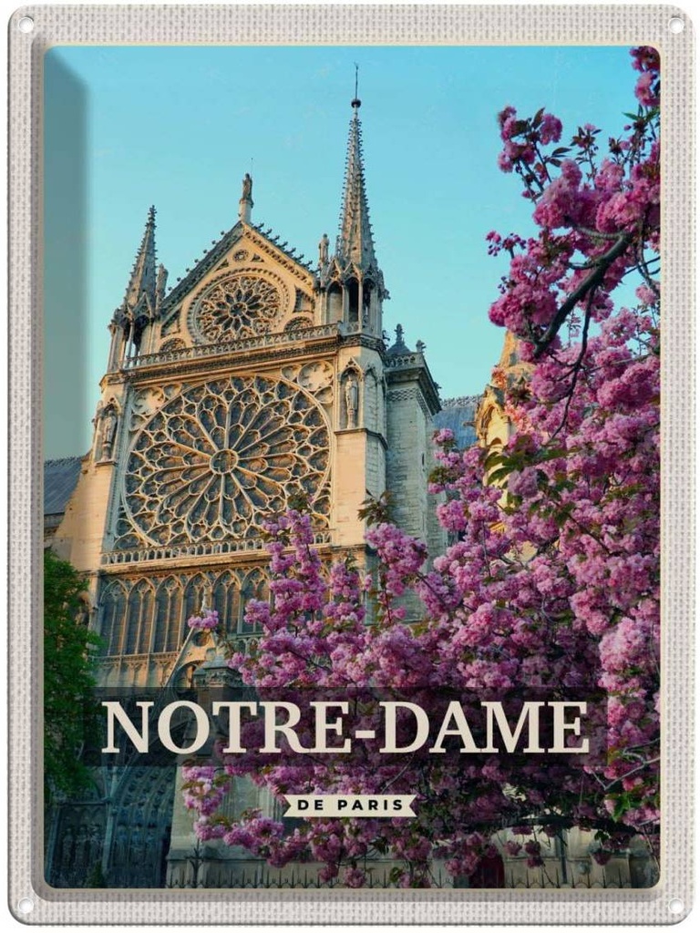 Blechschild 40x30 cm Notre-Dame de Urlaub Paris Reiseziel Bildmotiv Reisemotiv Abenteuer Reisen Straße Stadt