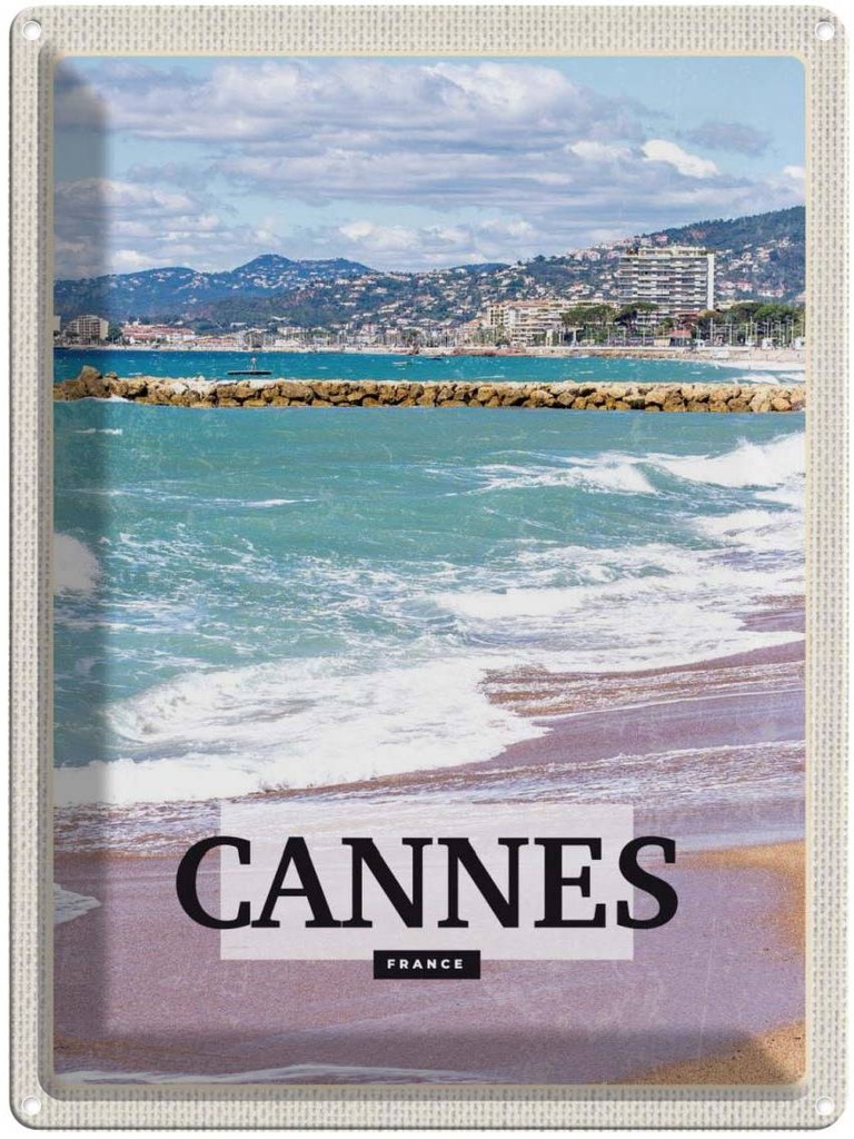 Blechschild 40x30 cm Cannes France Urlaub Meer Strand Bildmotiv Reisemotiv Abenteuer Reisen Straße Stadt