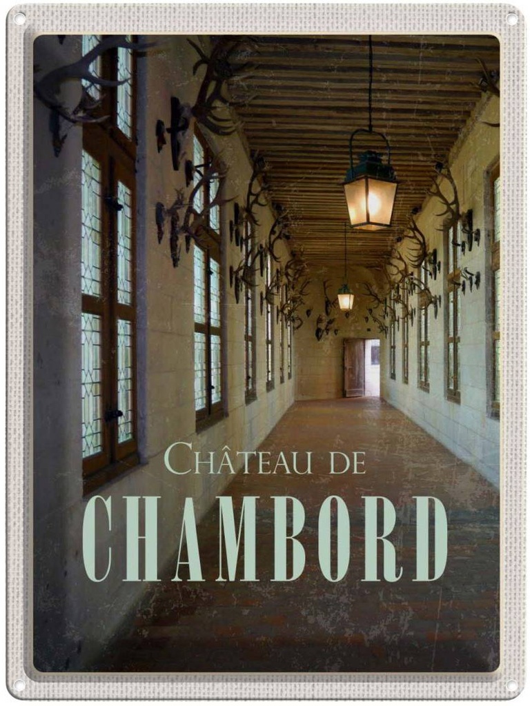 Blechschild 40x30 cm Chateau de chambord Schloss Bildmotiv Reisemotiv Abenteuer Reisen Europa Urlaub