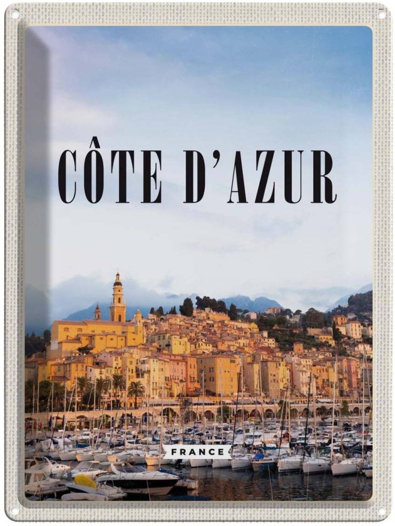 Blechschild 40x30 cm Cote d'azur Urlaub France Panorama Bild Bildmotiv Reisemotiv Abenteuer Reisen Europa