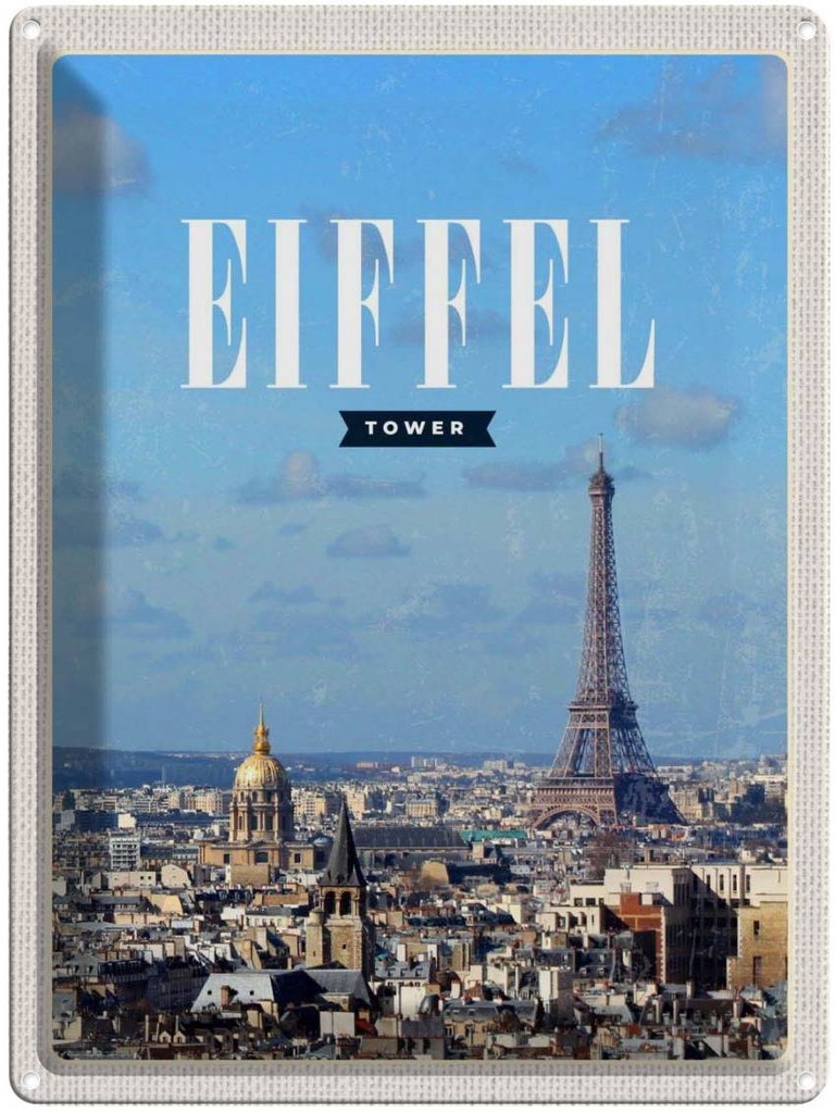 Blechschild 40x30 cm Eiffel Tower Panorama Bild Bildmotiv Reisemotiv Abenteuer Reisen Europa Urlaub