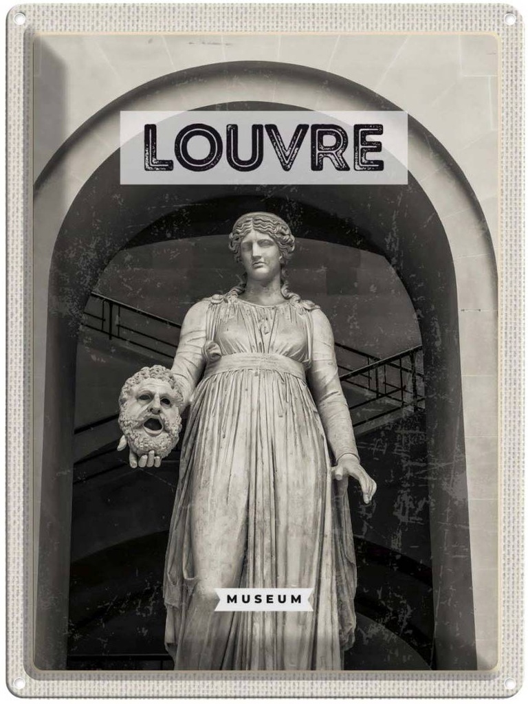Blechschild 40x30 cm Louvre MuseumTourism Retro Bildmotiv Reisemotiv Abenteuer Reisen Europa Urlaub