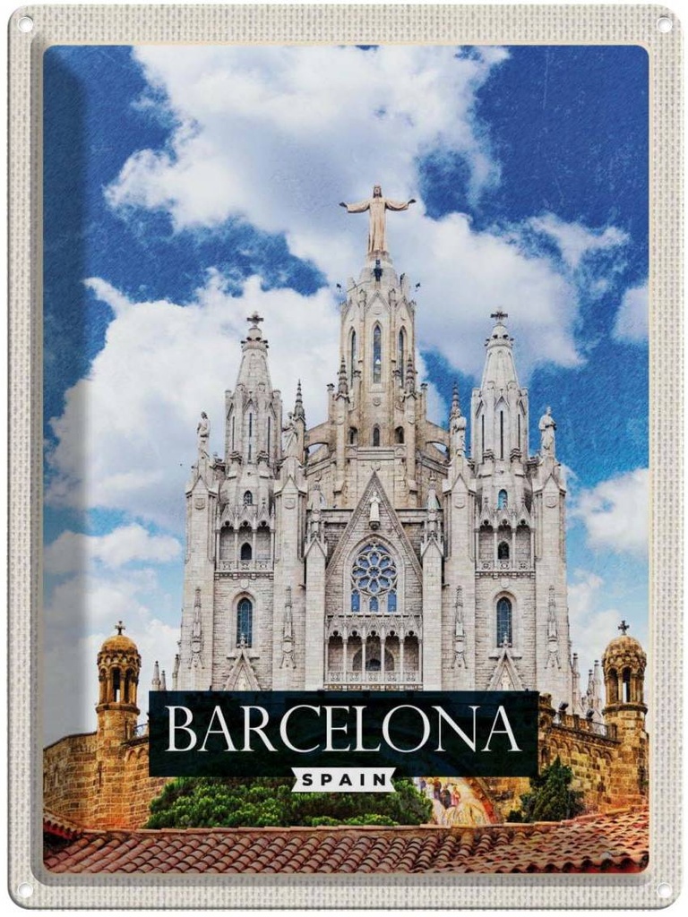 Blechschild 40x30 cm Barcelona Spain Sagrat Cor Kirche Bildmotiv Reisemotiv Abenteuer Reisen Urlaub