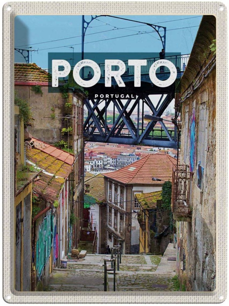 Blechschild 40x30 cm Porto portugal Urlaub Altstadt Bild Bildmotiv Reisemotiv Abenteuer Reisen Straße Stadt